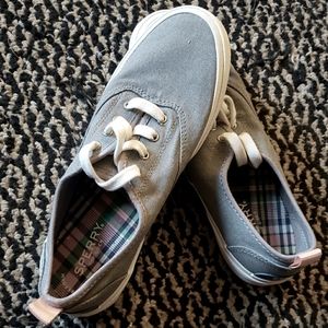 Sperry lace-up canvas sneakers, gray, size 7.5